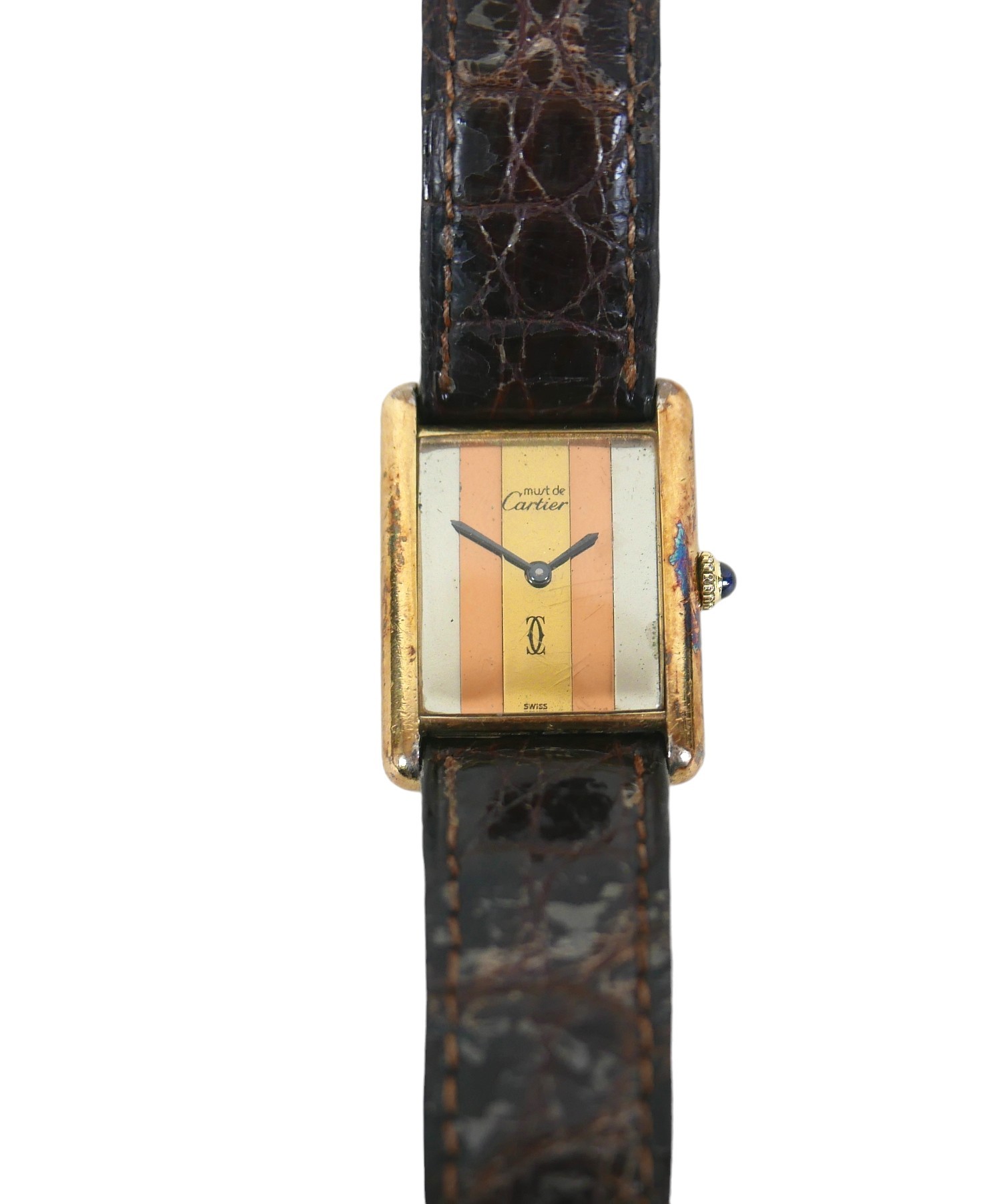 A vintage Must de Cartier lady's tank wristwatch, ref. 6 145571, silver gilt rectangular case - Image 2 of 14