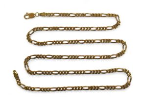 A 9ct gold necklace, with three small and one large loop repeat design and lobster clasp, 13.2g.