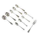 A collection of George IV and later silver flatware, including a George IV teaspoon, William Chawner