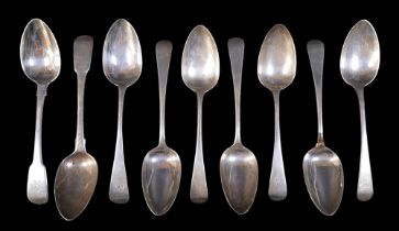 A collection of silver spoons, comprising five Georgian spoons marked RG/GS for Richard Crossley and