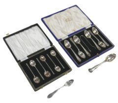 Two ERII cased sets of silver teaspoons, one set with sugar nips, Barker Brothers Silver Ltd.