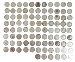 A small collection of coins, mainly silver three penny pieces, 130g / 4.2toz. (1 bag)