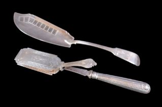 A Georgian silver slice server, William Eley and William Fearn, London 1801, 32cm long, together