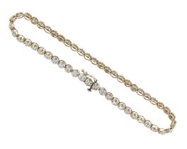 A 9ct gold and diamond tennis bracelet, each round cut stone approximately 1.5mm diameter, 5.7g,