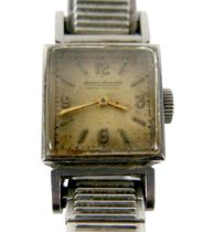 A vintage Jaeger LeCoultre lady's wristwatch, with square steel case, square 3.6.9.12 Arabic dial,