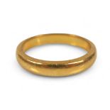 A 22ct yellow gold band ring, 6 grams, size O, 21mm by 3.5mm external.