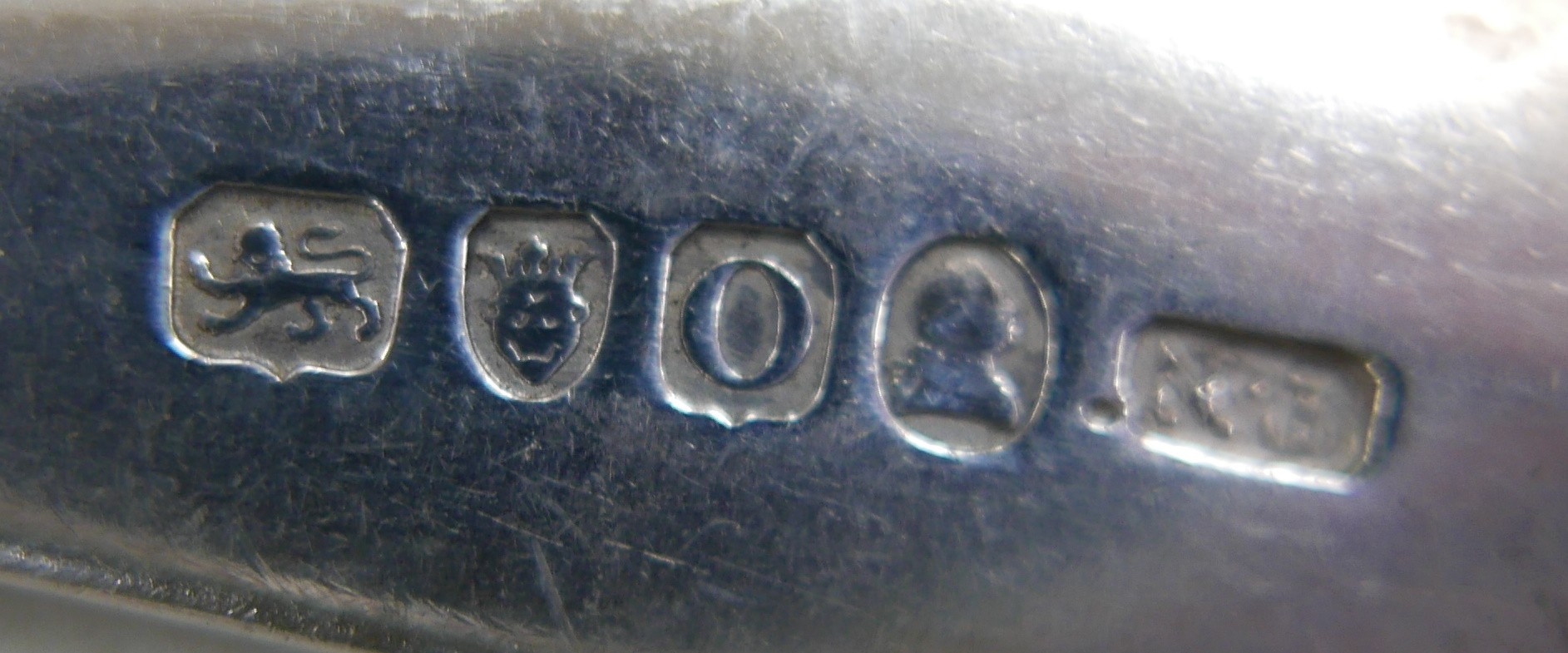 Four George III silver old English pattern table spoons, each engraved with the initial 'M' to - Image 6 of 6