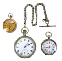 A 9ct gold lady's pocket watch, together with a silver pocket watch with a ceramic face, and a