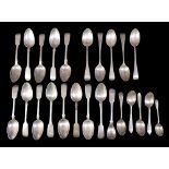 A collection of silver tea spoons, comprising five Victorian silver teaspoons by WH for William