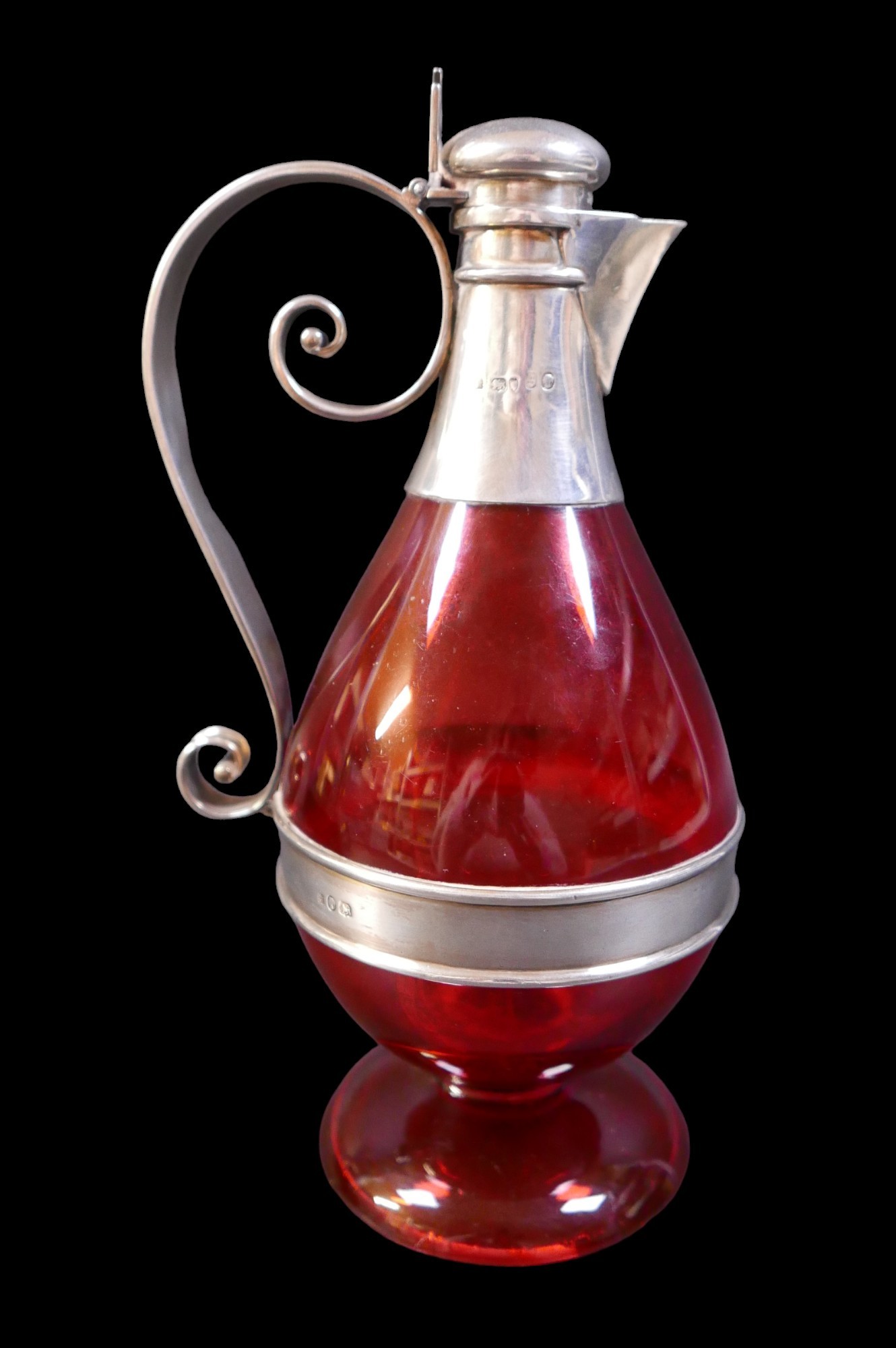 A Victorian silver-mounted cranberry glass jug for claret / ecclesiastical use with Maltese cross - Image 2 of 7