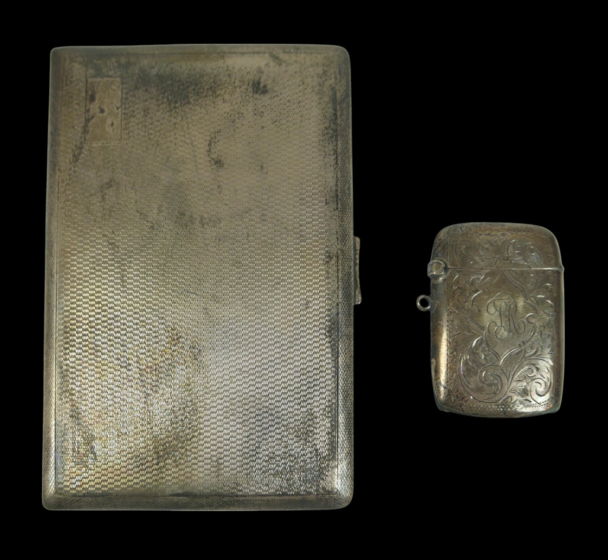 A silver cigarette case, with engine turned decoration, Birmingham, 1932, Deakin & Francis Ltd, 13