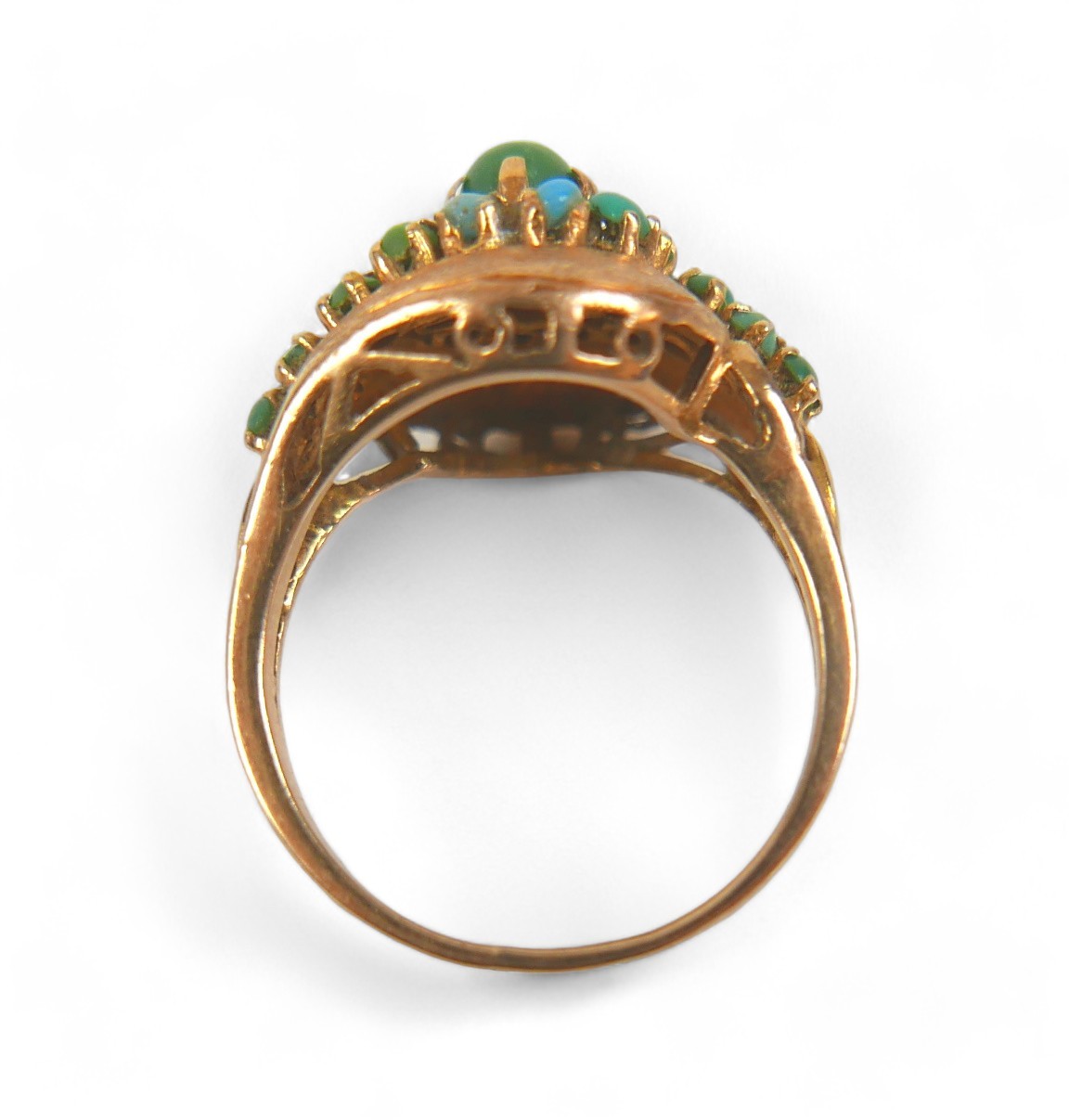 An 18ct Egyptian yellow gold turquoise ring, size O, 6.2g. - Image 5 of 6