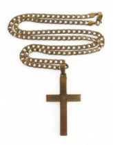 A 9ct gold flat link necklace with large 9ct gold cross, total weight 30.6g.