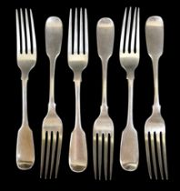 Six Victorian silver table forks, Ramsay, Exeter 1842/43, each 17.5cm long, 7.55 toz. (6)