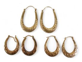 Three pairs of 9ct gold earrings, 4.3g.