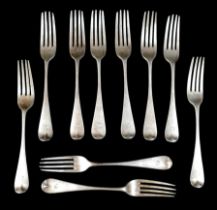 A group of ten Victorian silver forks, terminals engraved with the initial G, GA (possibly George