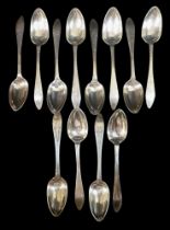 Twelve George III Scottish silver bright cut table spoons, George Christie, Edinburgh 1791/92,