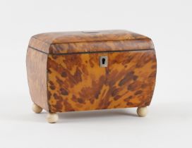 AN EARLY 19TH CENTURY BLONDE TORTOISESHELL RECTANGULAR TEA CADDY