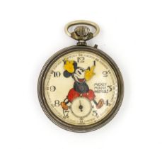 A MICKEY MOUSE INGERSOLL BASE METAL CASED, KEYLESS WIND, OPENFACED POCKET WATCH