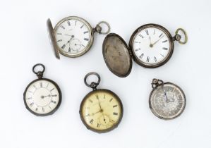 FIVE MOSTLY SILVER KEY WIND WATCHES (5)