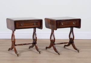 A PAIR OF SMALL REGENCY STYLE MAHOGANY SINGLE DRAWER SOFA TABLES (2)