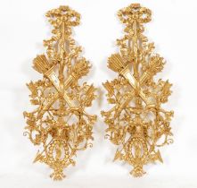 A PAIR OF GILT-WOOD THREE LIGHT WALL APPLIQUÉS (2)