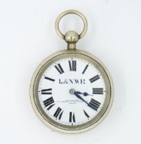 A LONDON AND NORTH WESTERN RAILWAY BASE METAL CASED, OPENFACED POCKET WATCH