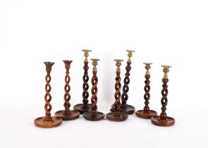 FOUR PAIRS OF GEORGE III STYLE SPIRAL TWIST CANDLESTICKS (8)