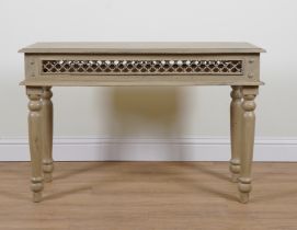 A GREY PAINTED HARDWOOD CONSOLE TABLE