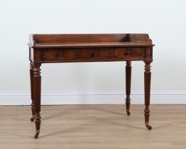 GILLOWS LANCASTER; AN EARLY 19TH CENTURY MAHOGANY GALLERIED THREE DRAWER WRITING TABLE