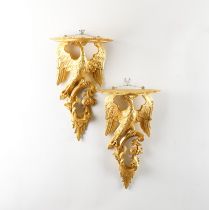 A PAIR OF GEORGE II STYLE GILTWOOD EAGLE WALL BRACKETS (2)