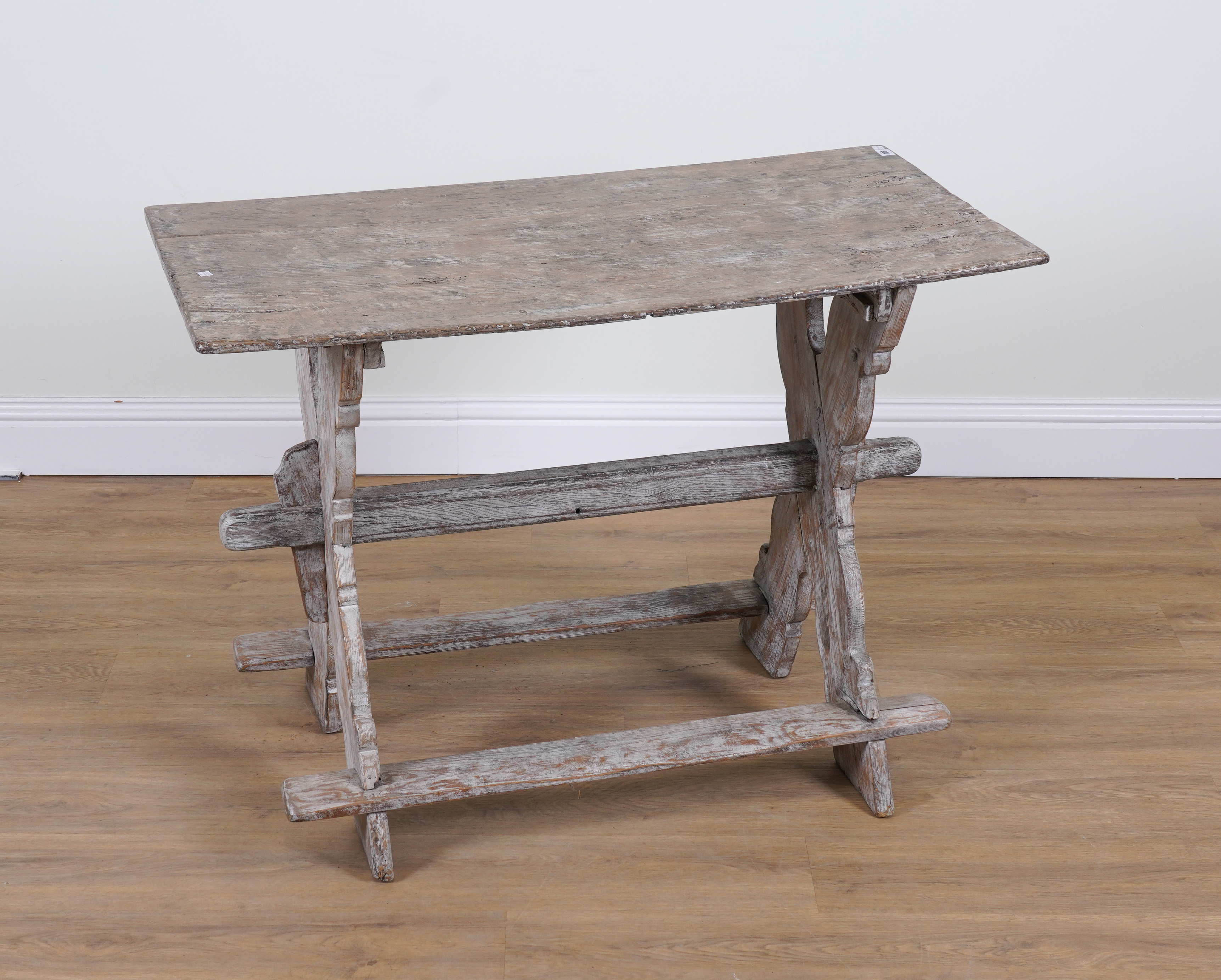 A CONTINENTAL GUSTAVIAN STYLE PAINTED OAK SMALL TAVERN TABLE - Image 2 of 3