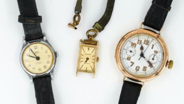 A 9CT GOLD CASED WRISTWATCH AND TWO FURTHER WRISTWATCHES (3)