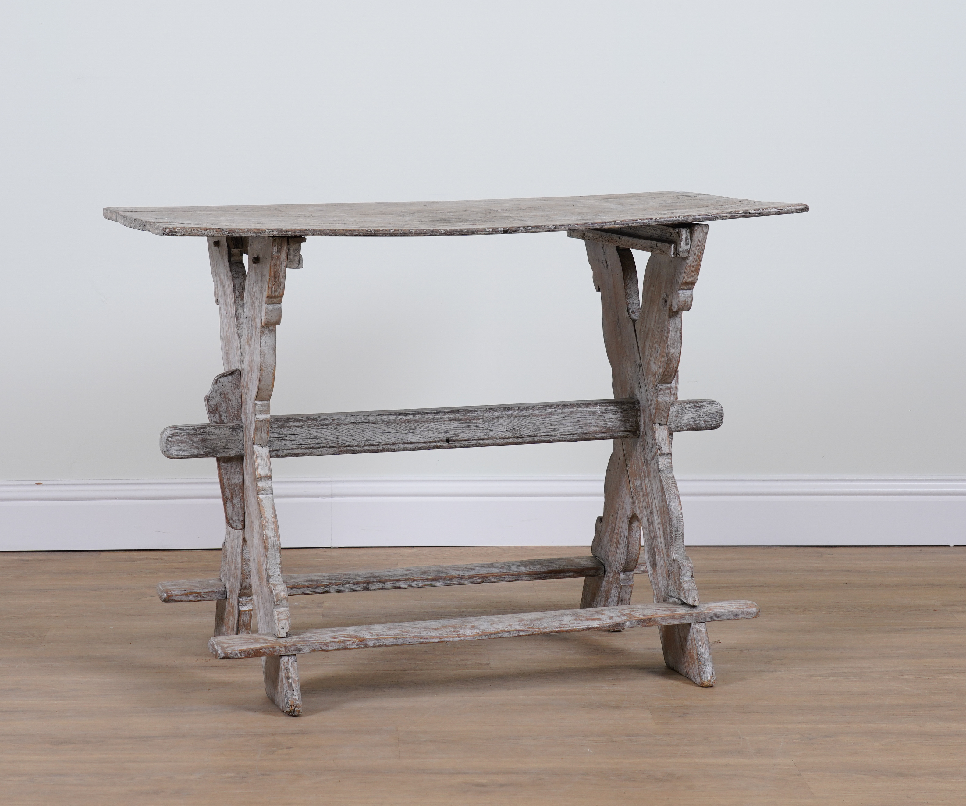 A CONTINENTAL GUSTAVIAN STYLE PAINTED OAK SMALL TAVERN TABLE