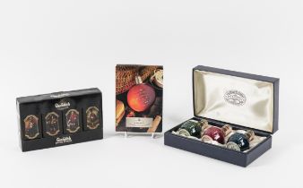 A CASED SET OF THREE CHIVAS BROTHERS ROYAL SALUTE CERAMIC MINIATURES AND A SET OF GLENFIDDICH...