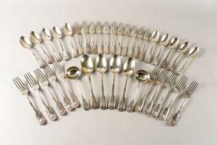 A SILVER PART CANTEEN OF MOSTLY VICTORIAN TABLE FLATWARE