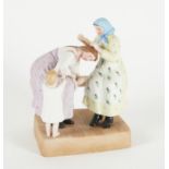A RUSSIAN BISCUIT PORCELAIN FIGURE GROUP DEPICTING HAIR COMBING