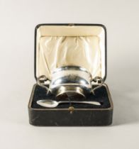 A SILVER CHRISTENING BOWL AND SPOON