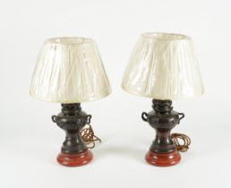 A PAIR OF JAPANESE PATINATED BRONZE TABLE LAMPS (2)