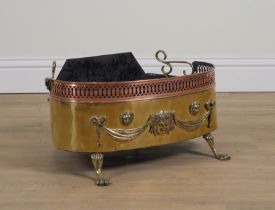 A BRASS AND COPPER MOUNTED BRAZIER