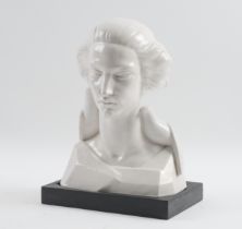 CHRISTINE GREGORY (1879-1963): AN ART DECO WHITE AND CRACKLE GLAZED BUST OF VENUS WITH TWO DOVES