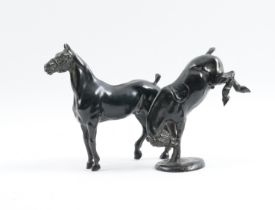 AFTER GASTON D’ILLIERS (FRENCH, 1876 - 1932): TWO EQUESTRIAN BRONZE MODELS OF A BUCKING HORSE...