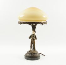 JULIUS SCHMIDT FELLING (GERMAN 1835-1920): AN ART NOUVEAU PATINATED BRONZE AND IVORY TABLE LAMP