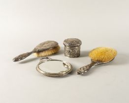 A GROUP OF SILVER AND SILVER MOUNTED DRESSING TABLE WARES (4)
