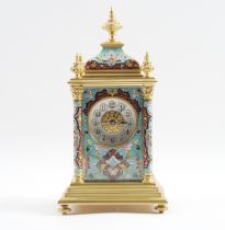 A FRENCH GILT BRASS CHAMPLEVÉ ENAMEL MANTEL CLOCK