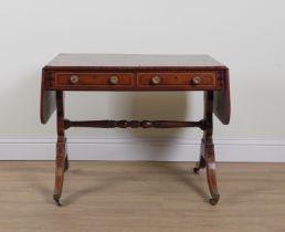 A REGENCY SATINWOOD BANDED MAHOGANY TWO DRAWER SOFA TABLE