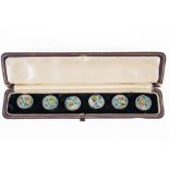 A MATCHED SET OF SIX LIBERTY AND CO SILVER AND ENAMELLED BUTTONS (6)