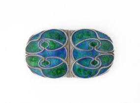 A SILVER AND ENAMELLED TWO PIECE WAISTBELT BUCKLE