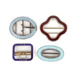 FOUR FOREIGN ENAMELLED BUCKLES (4)