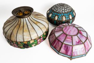 THREE STAINED GLASS HANGING LIGHT SHADES (3)